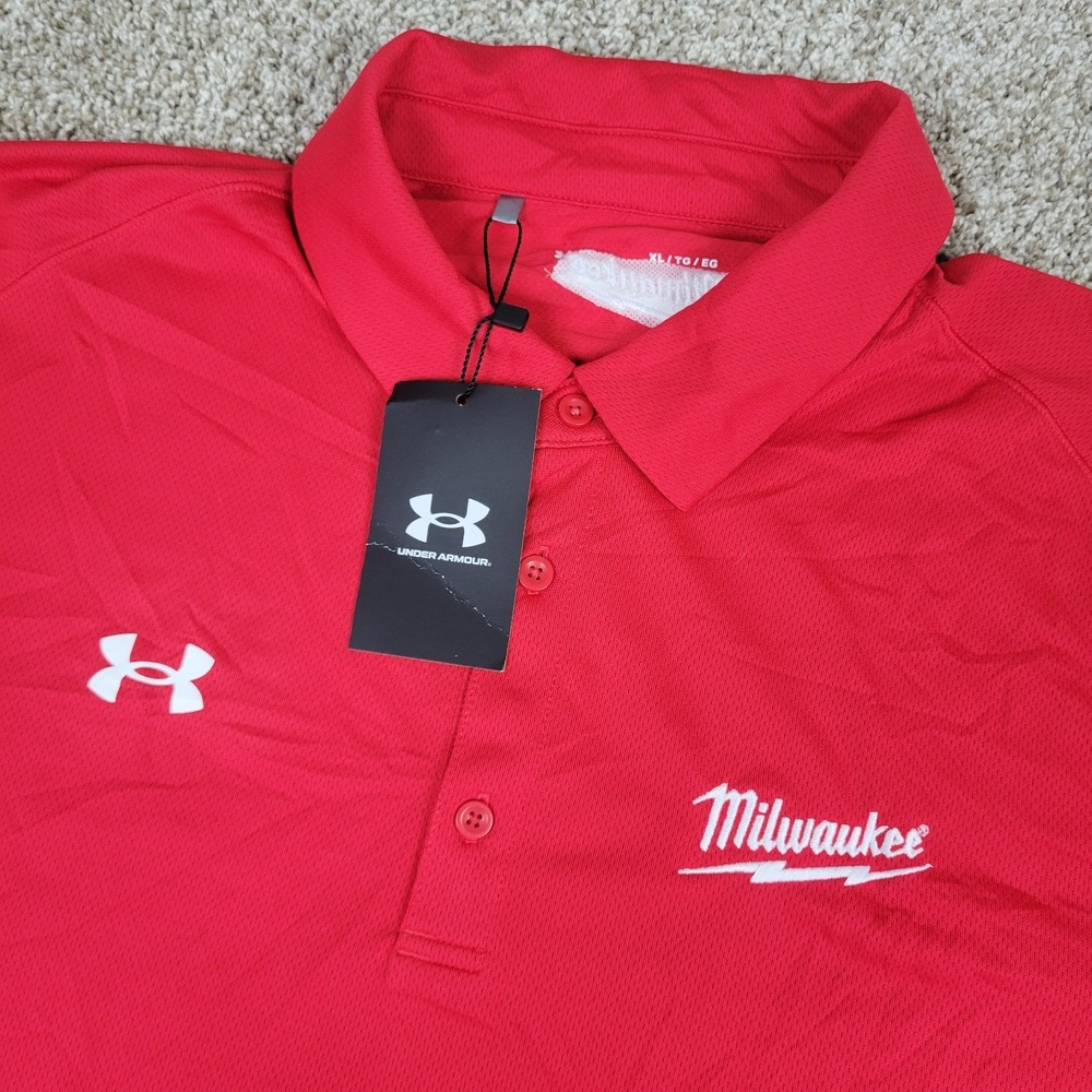 NWT Under Armour Milwauke Mens XL Solid Red Performance Stretch Polo SS